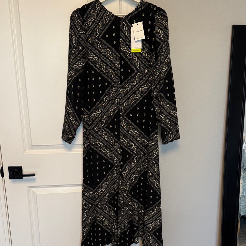 Whistles Black Paisley Long Sleeve Midi Dress